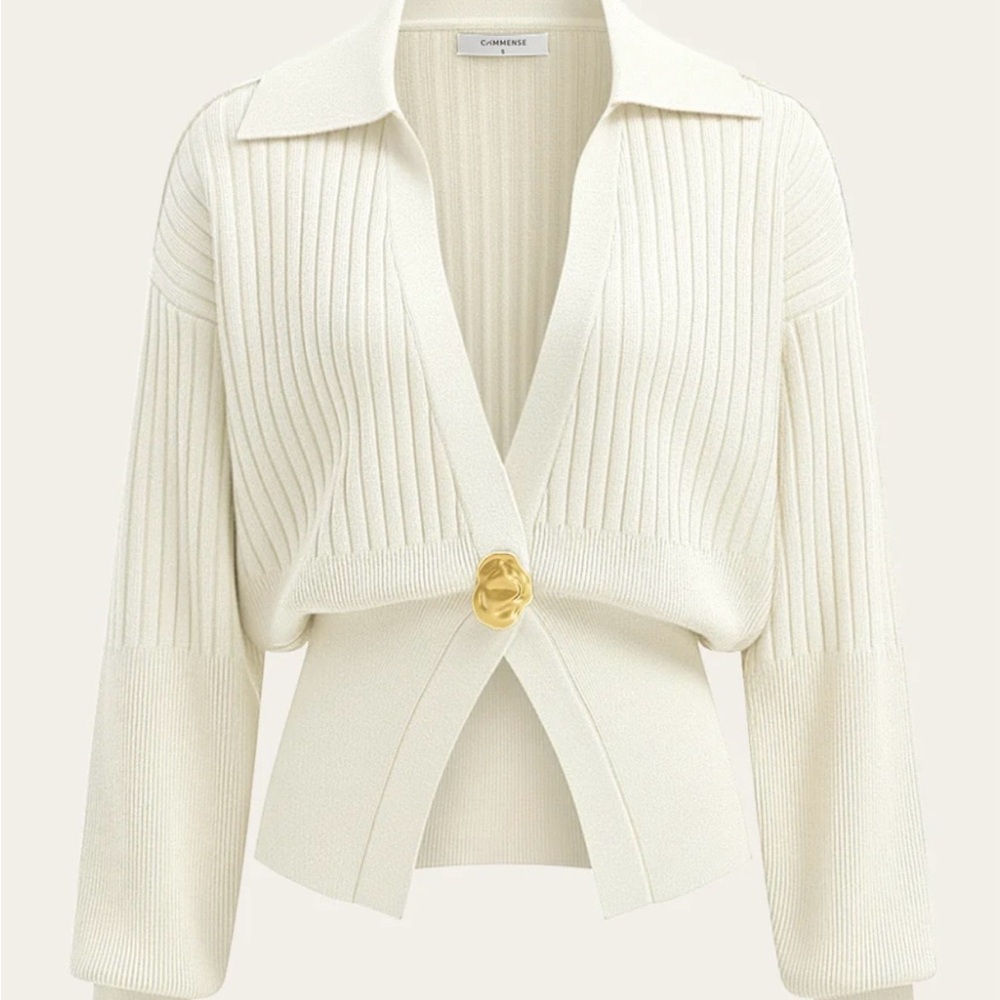 Commense NWT Ribbed Collared Metal Button Cardigan